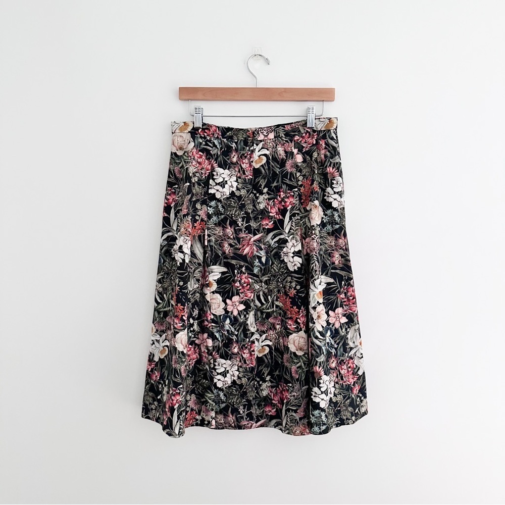 Antonio Melani Cotton Sateen A-Line Brenda Black Floral Print Skirt - Picture 5 of 8